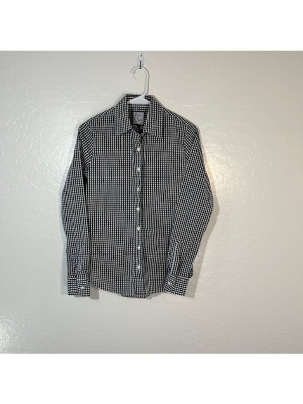 The Shirt Rochelle Behrens Womens XL Button Up Black White Check Long Sleeve